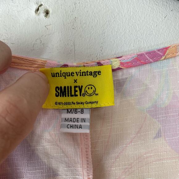 Unique Vintage + Smiley Purple Floral Wrap Midi Dress SZ 6-8 Retro Floral‎ Flowy - Picture 4 of 12